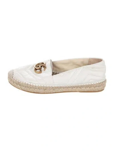 Pre-owned Gucci Double G Logo Leather Espadrilles In White