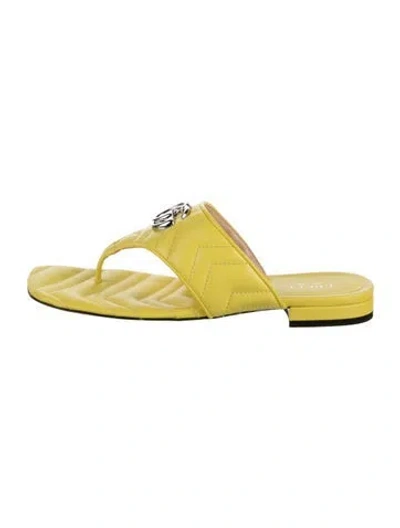 Pre-owned Gucci Double G Logo Leather Flats In Yellow