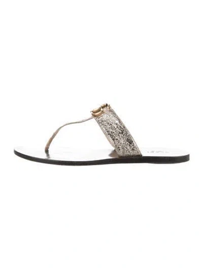 Pre-owned Gucci Double G Logo Leather Flip Flops