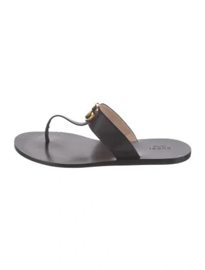 Pre-owned Gucci Double G Logo Leather Flip Flops In Black
