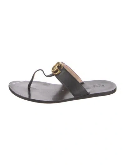 Pre-owned Gucci Double G Logo Leather Flip Flops In Black