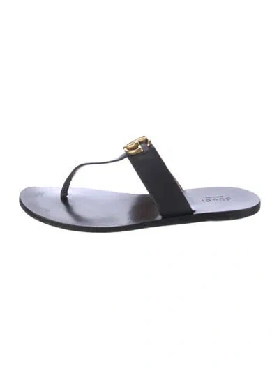 Pre-owned Gucci Double G Logo Leather Flip Flops In Black