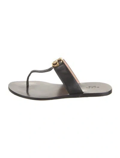 Pre-owned Gucci Double G Logo Leather Flip Flops In Black