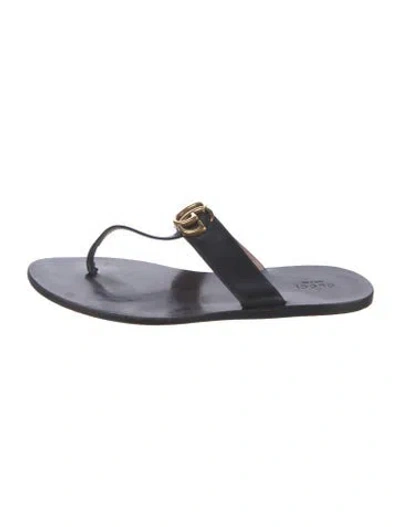 Pre-owned Gucci Double G Logo Leather Flip Flops In Black