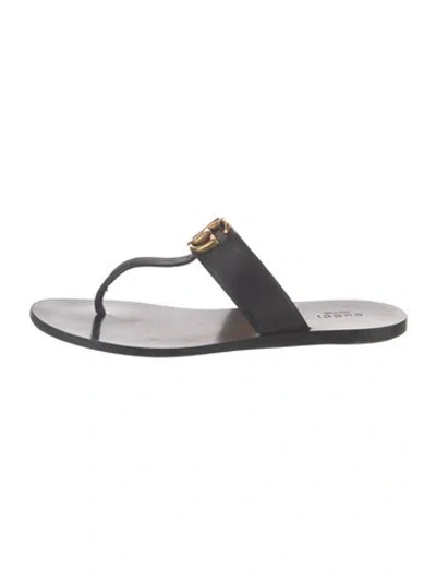 Pre-owned Gucci Double G Logo Leather Flip Flops In Black