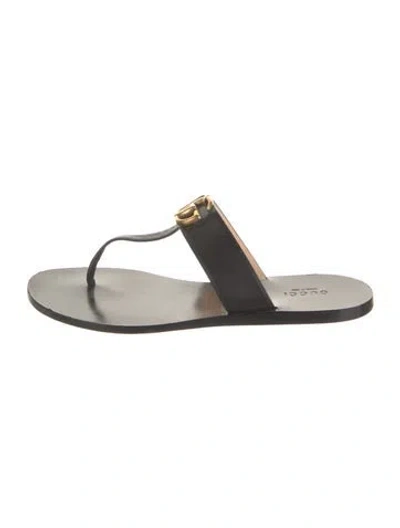 Pre-owned Gucci Double G Logo Leather Flip Flops In Black