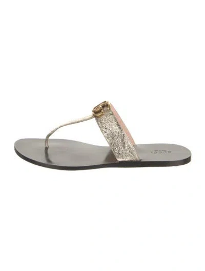 Pre-owned Gucci Double G Logo Leather Flip Flops In Black