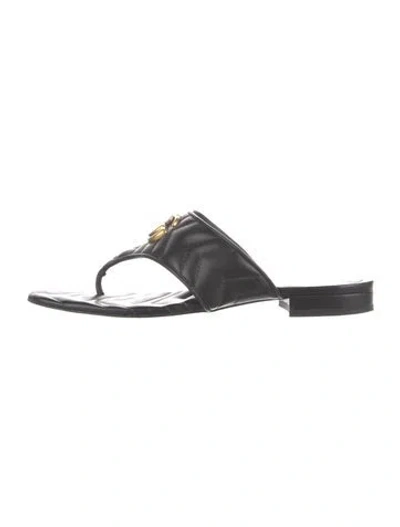 Pre-owned Gucci Double G Logo Leather Flip Flops In Black