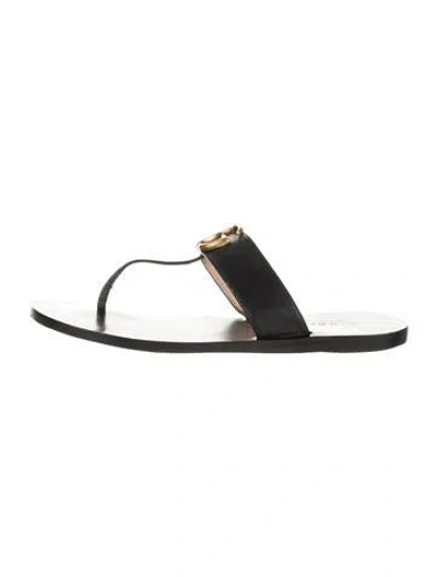 Pre-owned Gucci Double G Logo Leather Flip Flops In Black