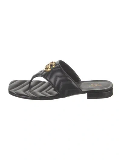 Pre-owned Gucci Double G Logo Leather Flip Flops In Black