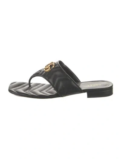 Pre-owned Gucci Double G Logo Leather Flip Flops In Black