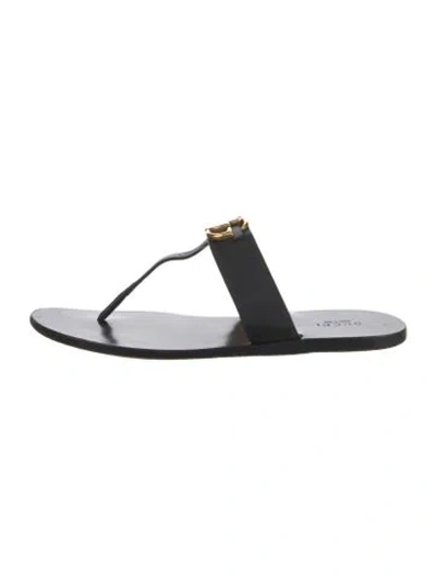 Pre-owned Gucci Double G Logo Leather Flip Flops In Black
