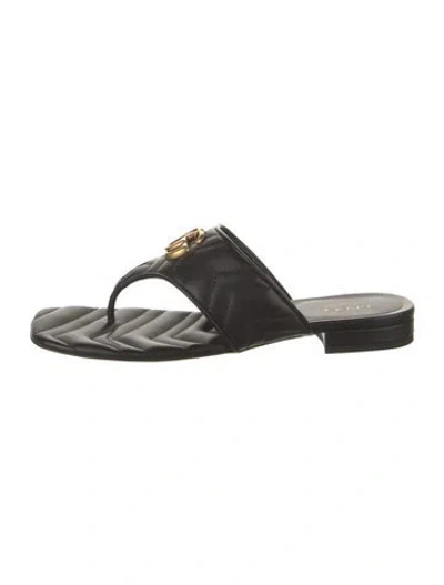 Pre-owned Gucci Double G Logo Leather Flip Flops In Black