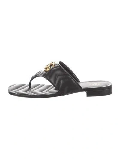 Pre-owned Gucci Double G Logo Leather Flip Flops In Black