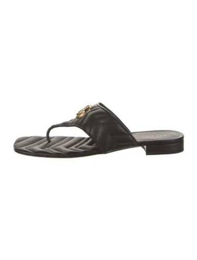 Pre-owned Gucci Double G Logo Leather Flip Flops In Black