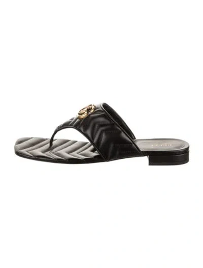 Pre-owned Gucci Double G Logo Leather Flip Flops In Black