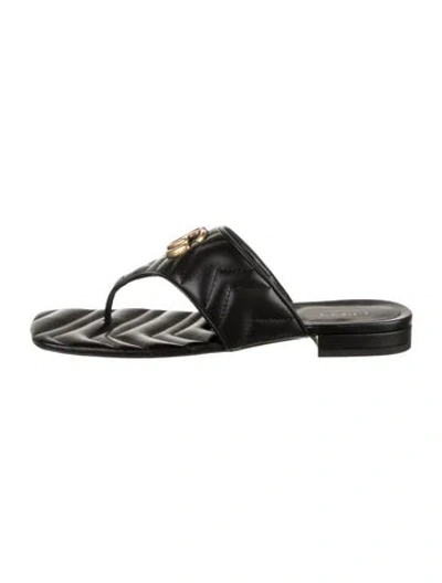 Pre-owned Gucci Double G Logo Leather Flip Flops In Black