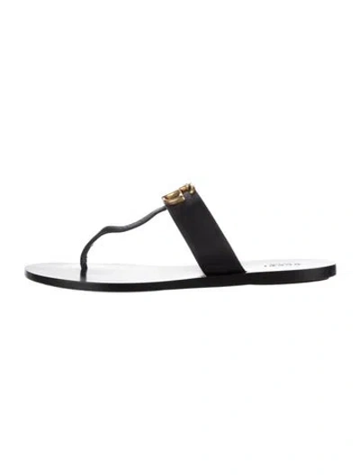 Pre-owned Gucci Double G Logo Leather Flip Flops In Black
