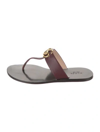 Pre-owned Gucci Double G Logo Leather Flip Flops In Black