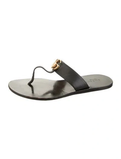 Pre-owned Gucci Double G Logo Leather Flip Flops In Black