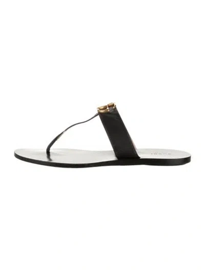 Pre-owned Gucci Double G Logo Leather Flip Flops In Black