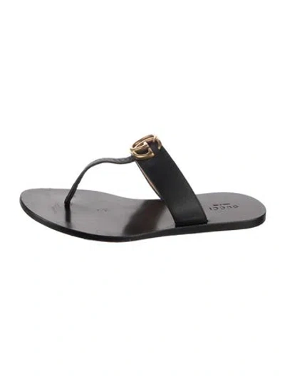 Pre-owned Gucci Double G Logo Leather Flip Flops In Black