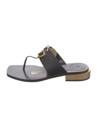 Pre-owned Gucci Double G Logo Leather Flip Flops In Black