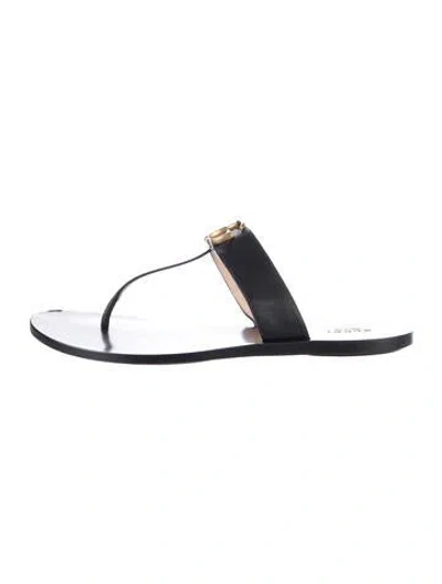Pre-owned Gucci Double G Logo Leather Flip Flops In Black