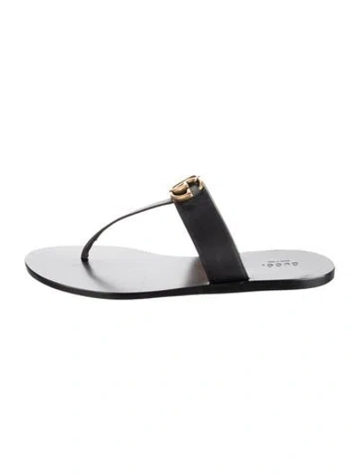 Pre-owned Gucci Double G Logo Leather Flip Flops In Black
