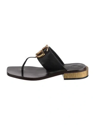 Pre-owned Gucci Double G Logo Leather Flip Flops In Black