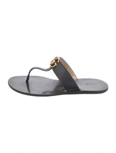 Pre-owned Gucci Double G Logo Leather Flip Flops In Black