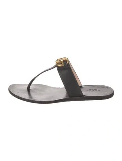 Pre-owned Gucci Double G Logo Leather Flip Flops In Black