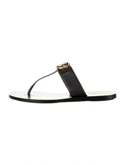 Pre-owned Gucci Double G Logo Leather Flip Flops In Black