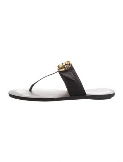 Pre-owned Gucci Double G Logo Leather Flip Flops In Black