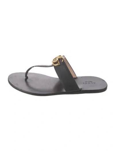 Pre-owned Gucci Double G Logo Leather Flip Flops In Black