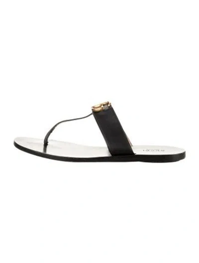 Pre-owned Gucci Double G Logo Leather Flip Flops In Black