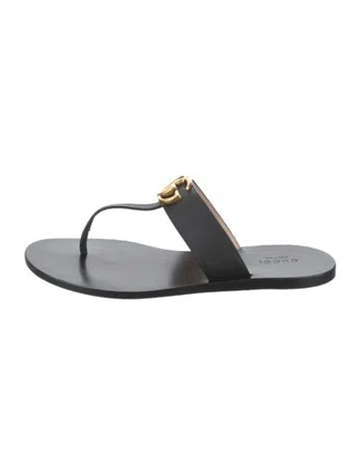 Pre-owned Gucci Double G Logo Leather Flip Flops In Black