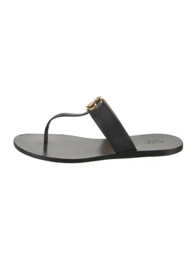 Pre-owned Gucci Double G Logo Leather Flip Flops In Black
