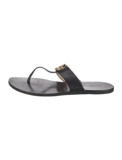 Pre-owned Gucci Double G Logo Leather Flip Flops In Black