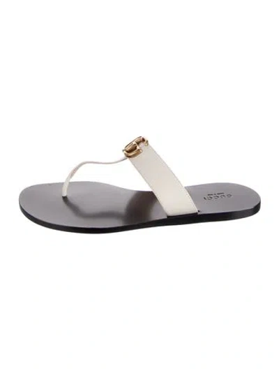 Pre-owned Gucci Double G Logo Leather Flip Flops In Black/grey