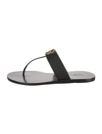 Pre-owned Gucci Double G Logo Leather Flip Flops In Black/white