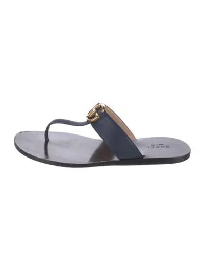 Pre-owned Gucci Double G Logo Leather Flip Flops In Blue