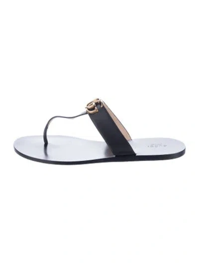 Pre-owned Gucci Double G Logo Leather Flip Flops In Blue