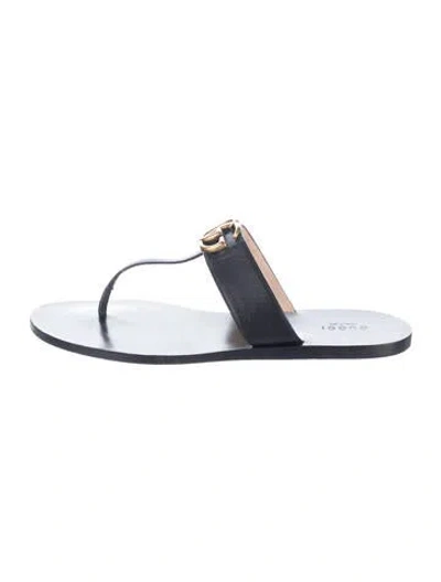 Pre-owned Gucci Double G Logo Leather Flip Flops In Blue