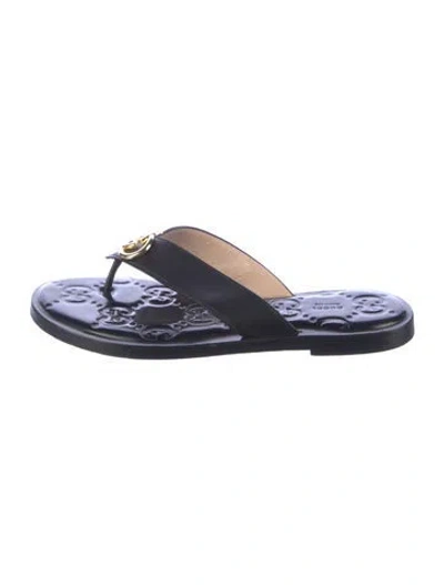 Pre-owned Gucci Double G Logo Leather Flip Flops In Blue