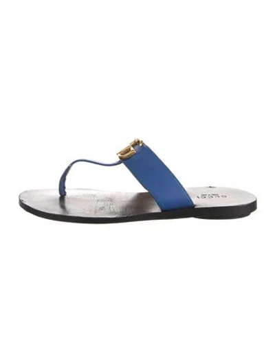 Pre-owned Gucci Double G Logo Leather Flip Flops In Blue/white