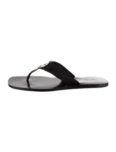 Pre-owned Gucci Double G Logo Leather Flip Flops In Brown