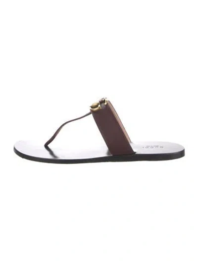 Pre-owned Gucci Double G Logo Leather Flip Flops In Burgundy