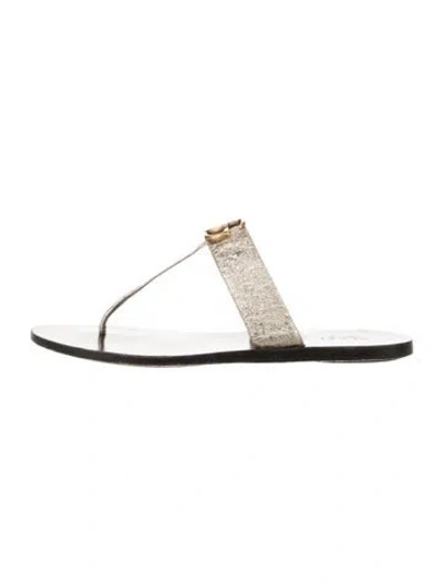 Pre-owned Gucci Double G Logo Leather Flip Flops In Gold