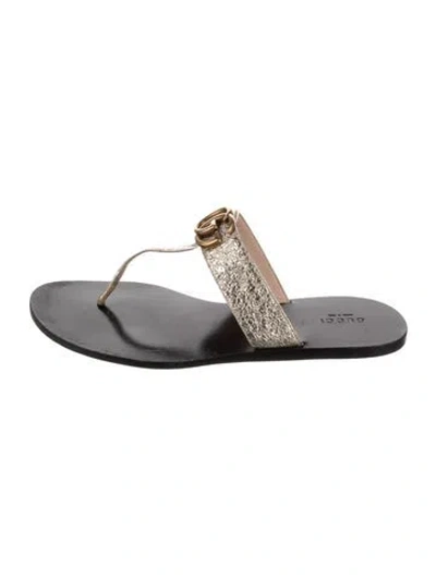 Pre-owned Gucci Double G Logo Leather Flip Flops In Gold